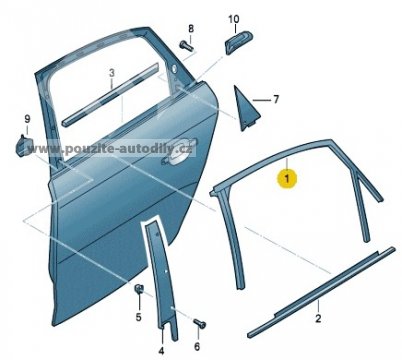 Těsnění skla zadní pravé dveře Audi A4 B8 Avant 8K9839440E