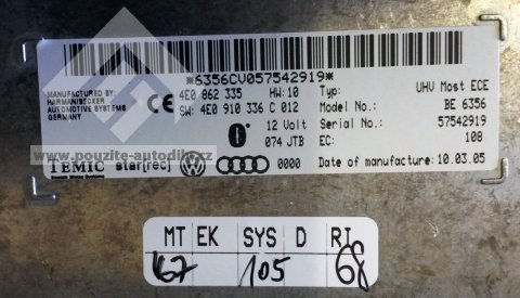 Schránka s interface pro MMI, Audi 4E0862335, SW 4E0910336C