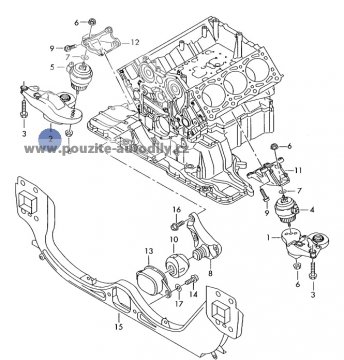 Konzola uchycení motoru Audi A6 C6, 4F0199352E, 4F0199352M