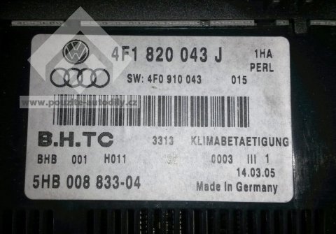 Jednotka pro ovládaní klimatizace, Audi A6 C6, 4F1820043J