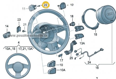 Tlačítko pro tiptronic vlevo 4E0951527K Audi A4, A6, Q5, Q7