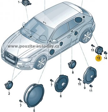 Reproduktor - surround vlevo, vzadu nahoře 8V3035709, A3, Q2