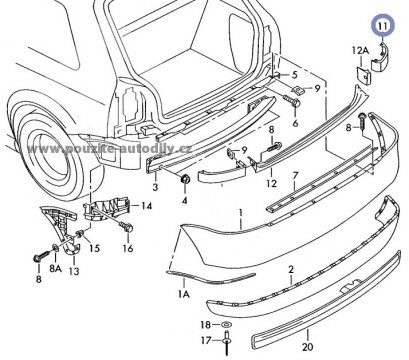 Krytka pod zadní světlo vpravo 8L0807872A Audi A3