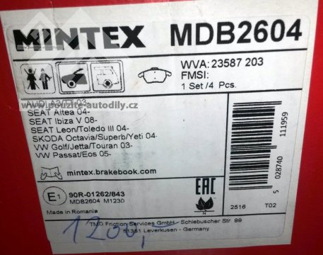 Sada brzdových destiček MINTEX MDB2604 Audi A3, TT