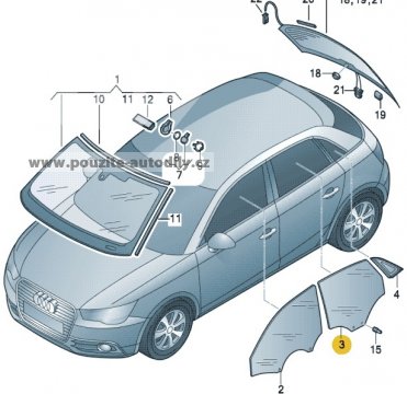 Sklo dveří vzadu vlevo 8X4845205 Audi A1 8X