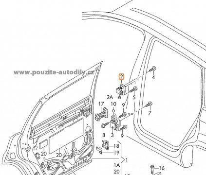 Závěs zadních dveří vpravo nahoře Audi Q7 4L 7L0833402A