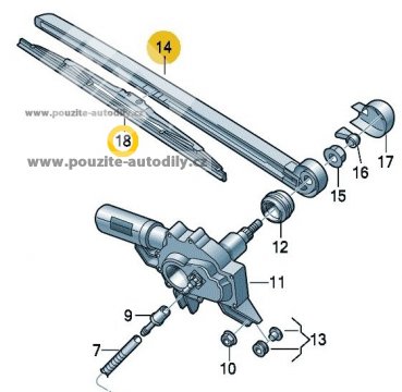 Zadní stěrač 8R0955407 s lištou 8X3955425 Audi A1, Q5