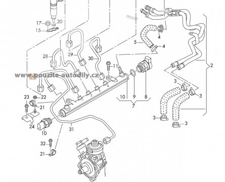 03L130301 Tlaková trubka paliva 2.0TDi Audi, Škoda, VW, Seat