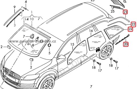 4L0845300 Boční sklo pevné, pravé zadní Audi Q7 4L