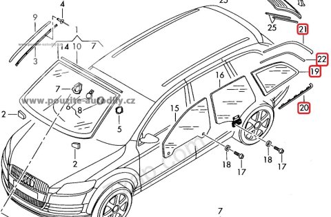 4L0845300 Boční sklo pevné, pravé zadní Audi Q7 4L