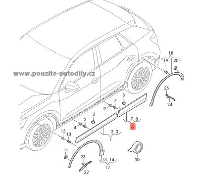 81A853969B Lišta zadních levých dveří Audi Q2 GA 16-21